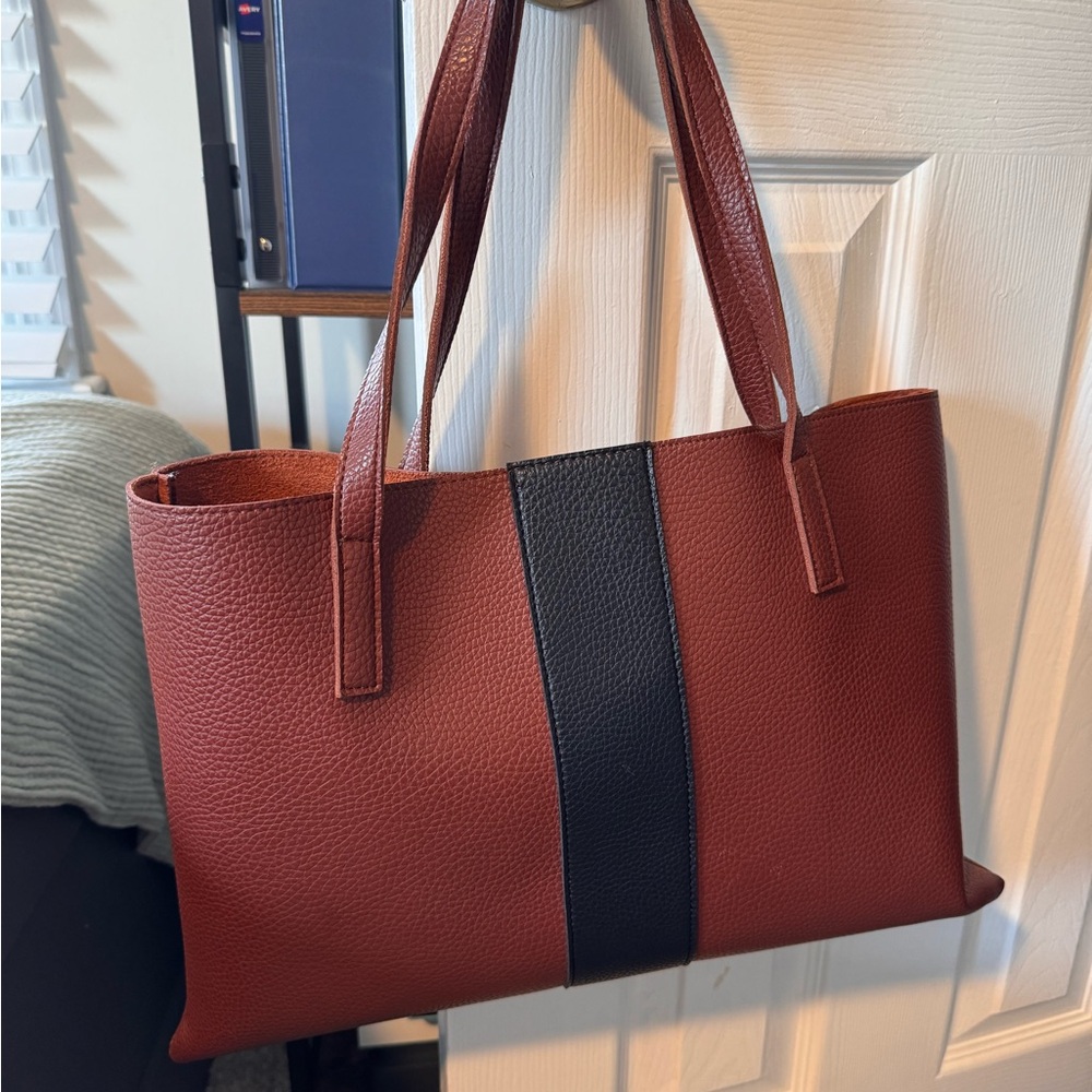 Brown and black tote bag